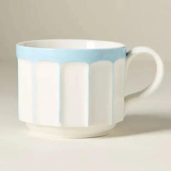 NWT Anthropologie Stoneware Mug Blue White Latte Stoneware Mug Boulevard Edition - Picture 1 of 3